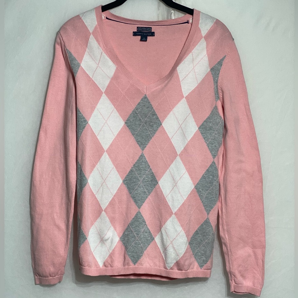 Tommy Hilfiger sweater size, medium pink and gray long sleeve
